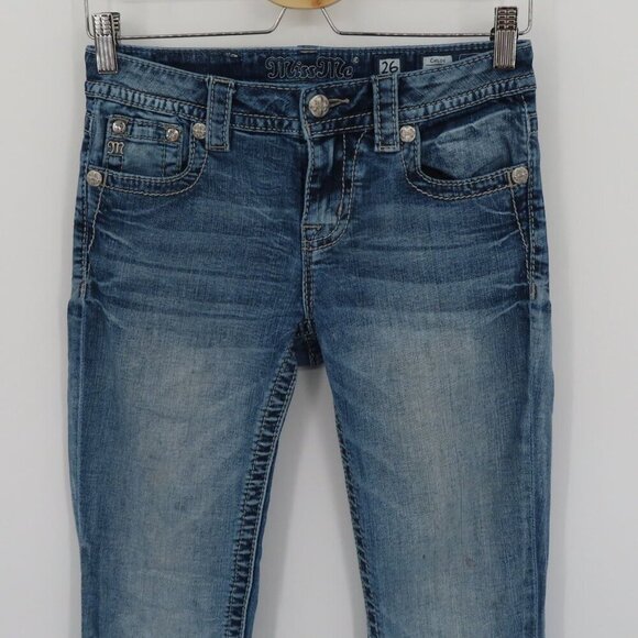 Miss Me Chloe Boot Women 26 Distressed Blue Denim Jeans Bootcut Cotton Blend - Picture 2 of 16